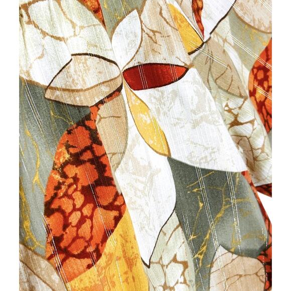 Alfred Dunner Women Shirt Top Sz 18 Button Front Tropical Tan Rust Gold Threads - Picture 6 of 15